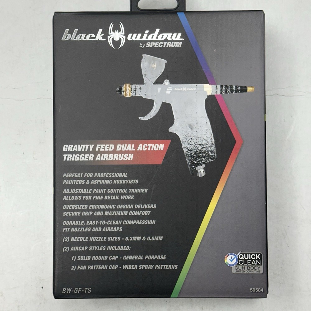 Black Widow by Spectrum 59584 Gravity Feed Dual Action Trigger Airbrush – New