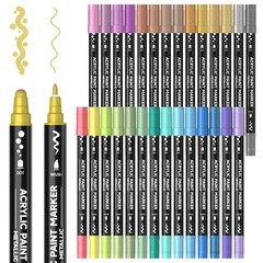 28 Metallic Colors Dual Tip Acrylic Paint Markers, Dot Tip and Fine Tip Acryl…