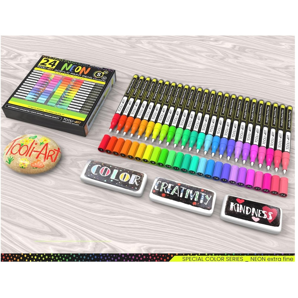 0.7mm Neon Acrylic Paint Pens – Set of 24, Multisurface