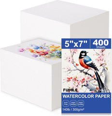 400 Sheets 5X7 Inch Watercolor Paper Bulk, 140Lb /300GSM White Cold Press Water