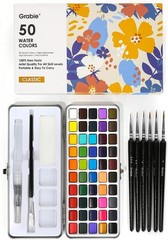 Beginner-Friendly 50Color Watercolor Set with Mixing Tray & 6 Brushes Included