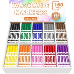 160 Count Washable Markers Bulk, 10 Assorted Colors – Broad Line Conical Tip …