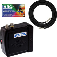 Master Model C16-B Mini Airbrush Compressor with 6ft Braided Hose, Black