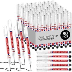 80 PCS Deep Hole Marker Pens Long Head Drill Nib Waterproof Carpentry Black