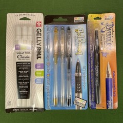 7 Lot Gel Pens 3 White Gelly Roll 3 Gold Silver Black 1 Black Marvy Uchida NOS