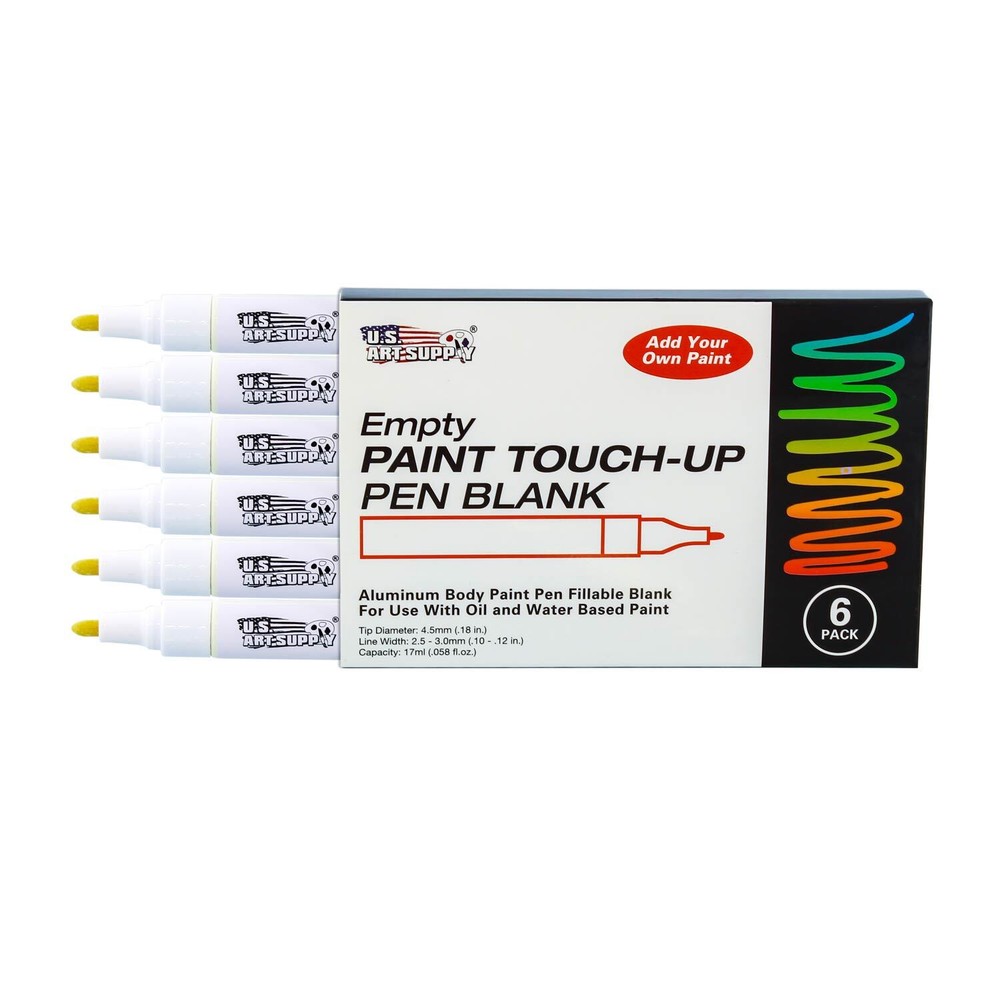 6 Empty Fillable Blank Paint Touch Up Pen Markers, Fill Acrylic, Oil Base, Auto