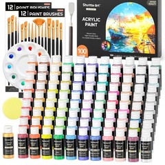 100 Colors Acrylic Paint, 2oz/60ml Bottles, Include 2 Sets of 12 Paint Brushe…