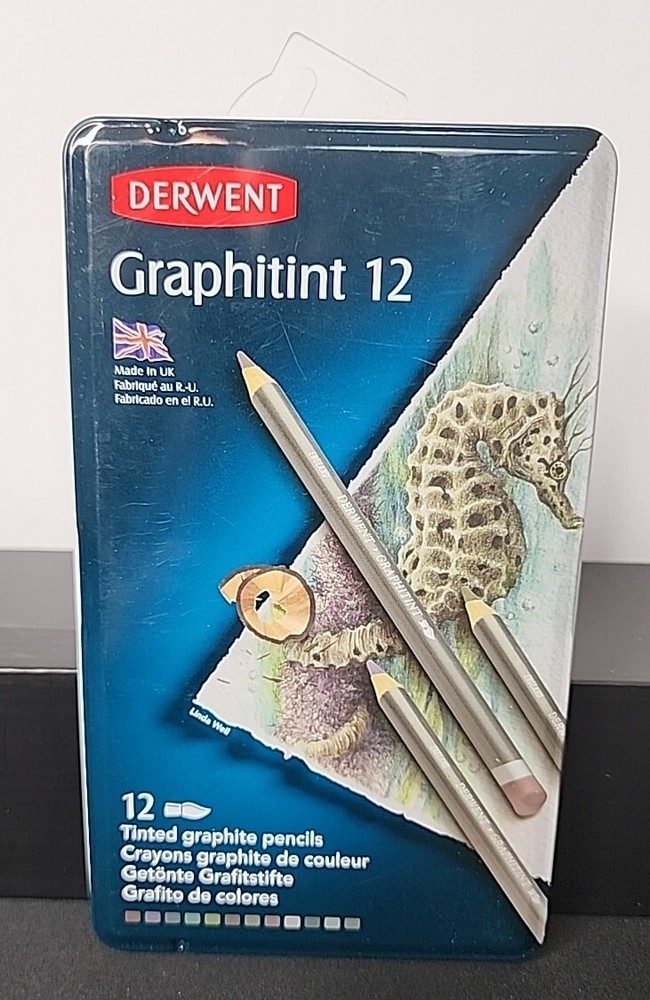 Set of 12 Graphitint Water-Soluble Tinted Graphite Pencils Derwent Tin Case