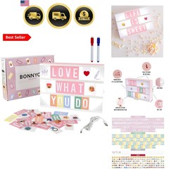 Pink Cinema Light Box with 400 Letters, Emojis, 2 Markers. Led Light Box Home…