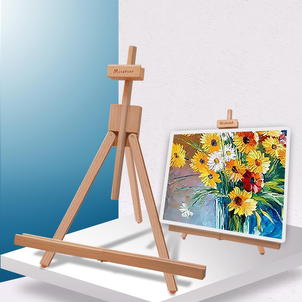 Miratuso Painting Easel, Folding Wooden Tabletop Easel Stand Holds Highest to…