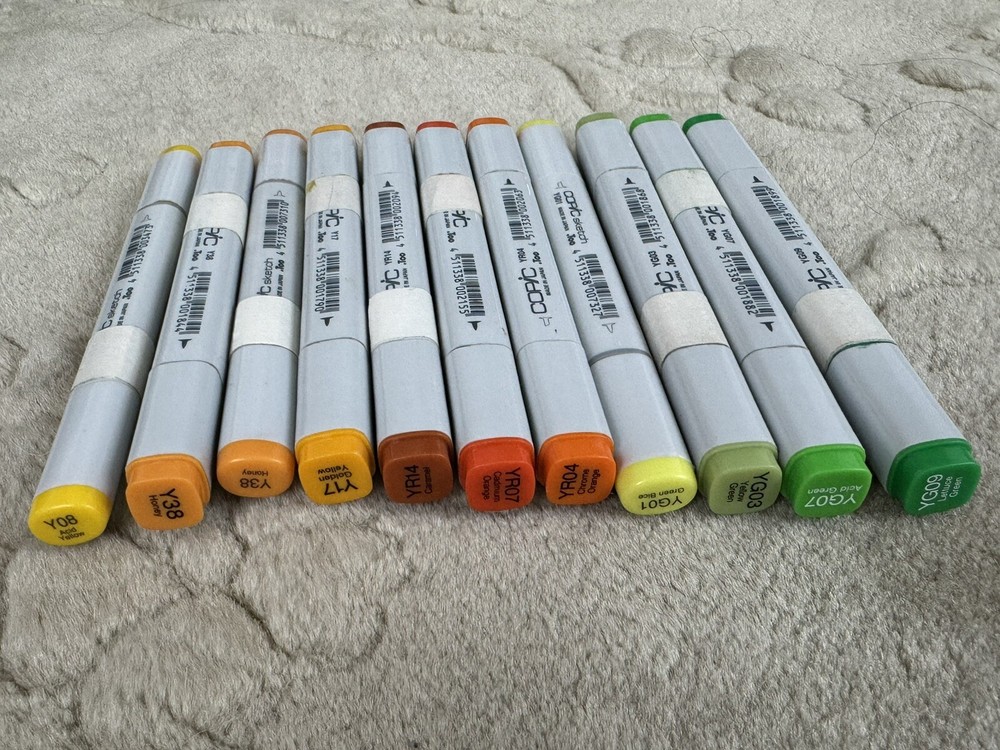 COPIC MARKERS Set Used 11x Yellow, Yellow Red, And yellow Green