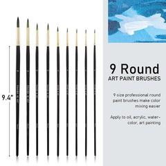 9 PCS Round Paint Brushes Set, Professional Nylon Paint Brushes, Long Handle …