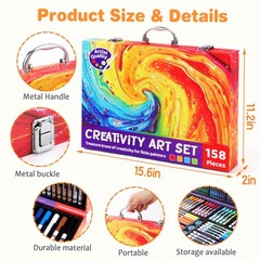 158 Pcs Art Supplies for Kids Ages 4-8, 6-8, Deluxe Art Kit Crafts Drawing Pa…