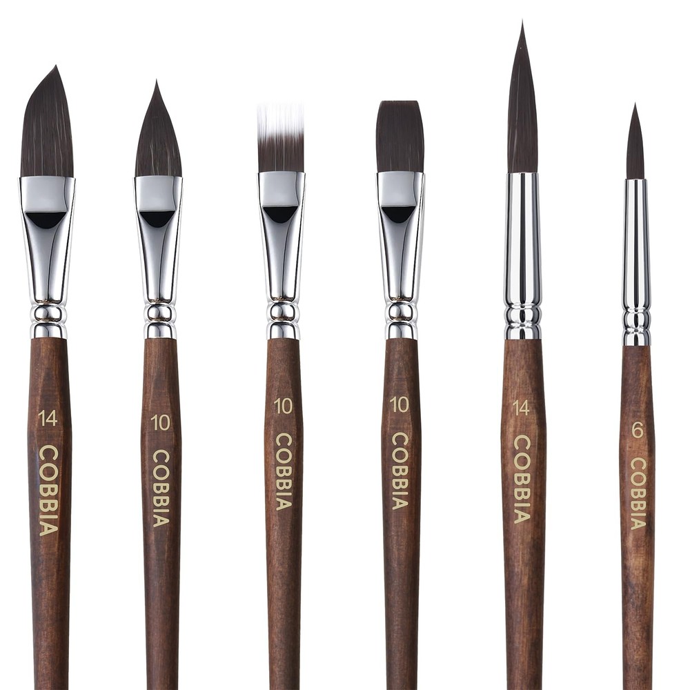 Watercolor Brushes Professional Set Variety Shapes Flat Round Pointed Gouache
