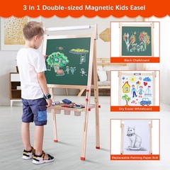 Kids Easel Child Easel with Paper roll Double Sized Blackboard Chalkboard