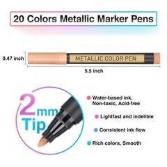Metallic Paint Markers Pen 20 Colors Art Rock Scrapbook Wood Craft Supplies