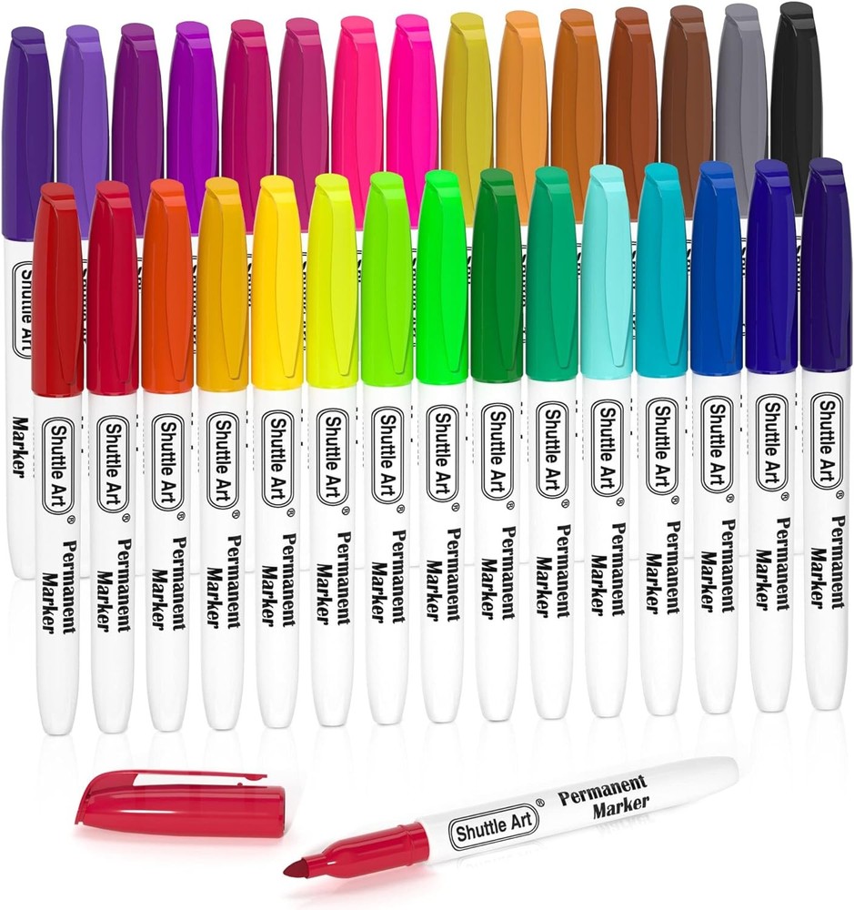 Shuttle Art 30 Colors Permanent Markers, Fine 1 Count (Pack of 30), 30