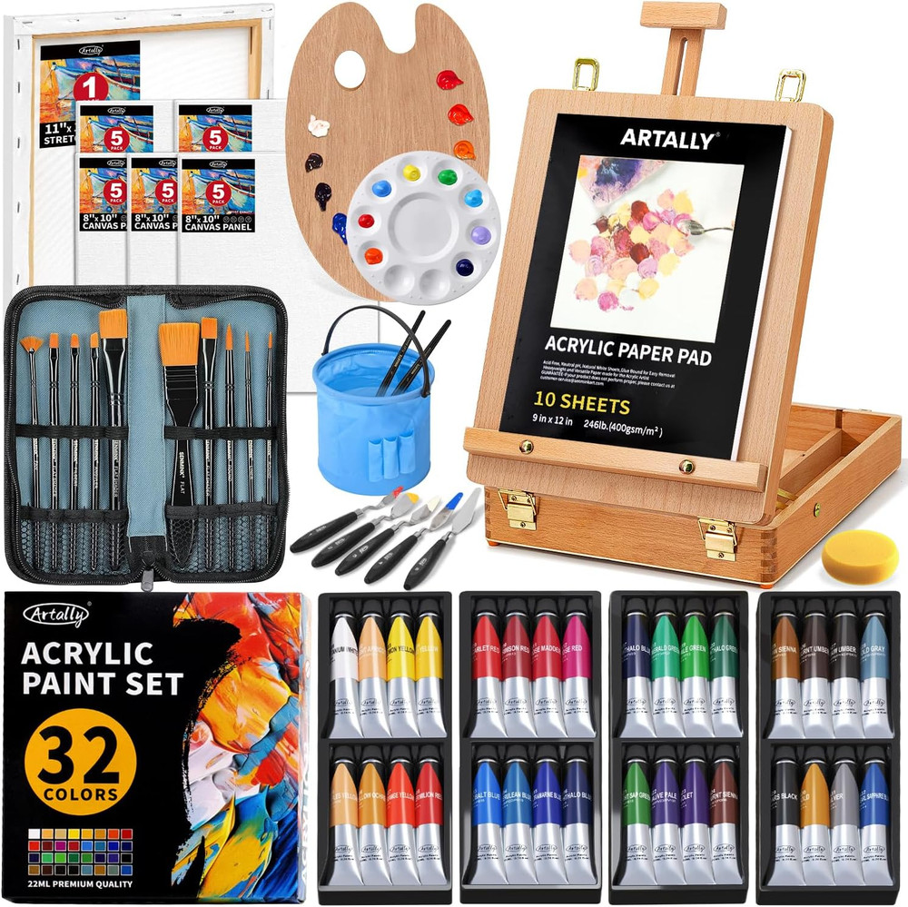 66-Piece Acrylic Painting Kit with Desktop Easel,32 Colors Acrylic Paint Set(22M