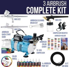 Cool Runner II Dual Fan Air Compressor Kit with 3 Airbrushes & 6 Acrylic Paints