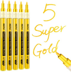 5 Pack Super Gold Paint Markers – Metallic Gold Acrylic Paint Pens Glitter