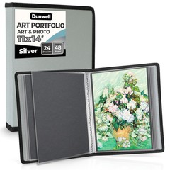 Dunwell 11×14 Art Portfolio Binder with Mounting 11×14″ w/ BLK Paper, Silver