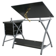 Adjustable Drawing Desk Drafting Table Art Craft W/ Drawers Black Studio Design