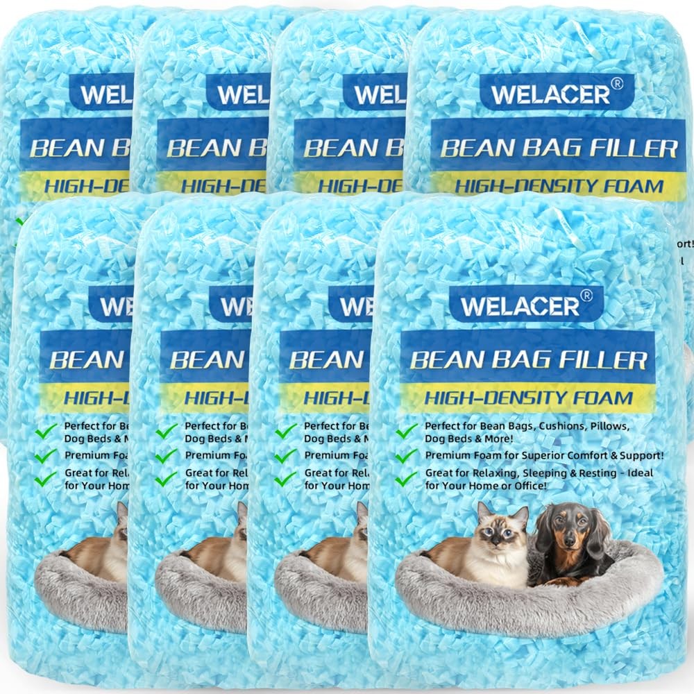 Bean Bag Filler 40lb Shredded Memory Foam Blue Pack of 8 CLHM40-US Welacer 40lbs