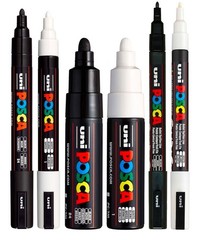 POSCA Acrylic Paint Markers Black & White Set Matte PC-7M PC-8K PC-1M PC-3M