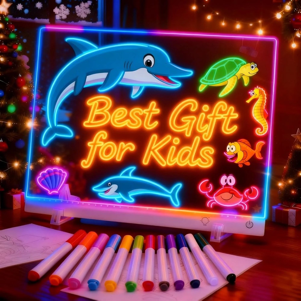 Led Drawing Board with 13 Light Effects, 17″ Rechargeable Glow Doodle LED Note B