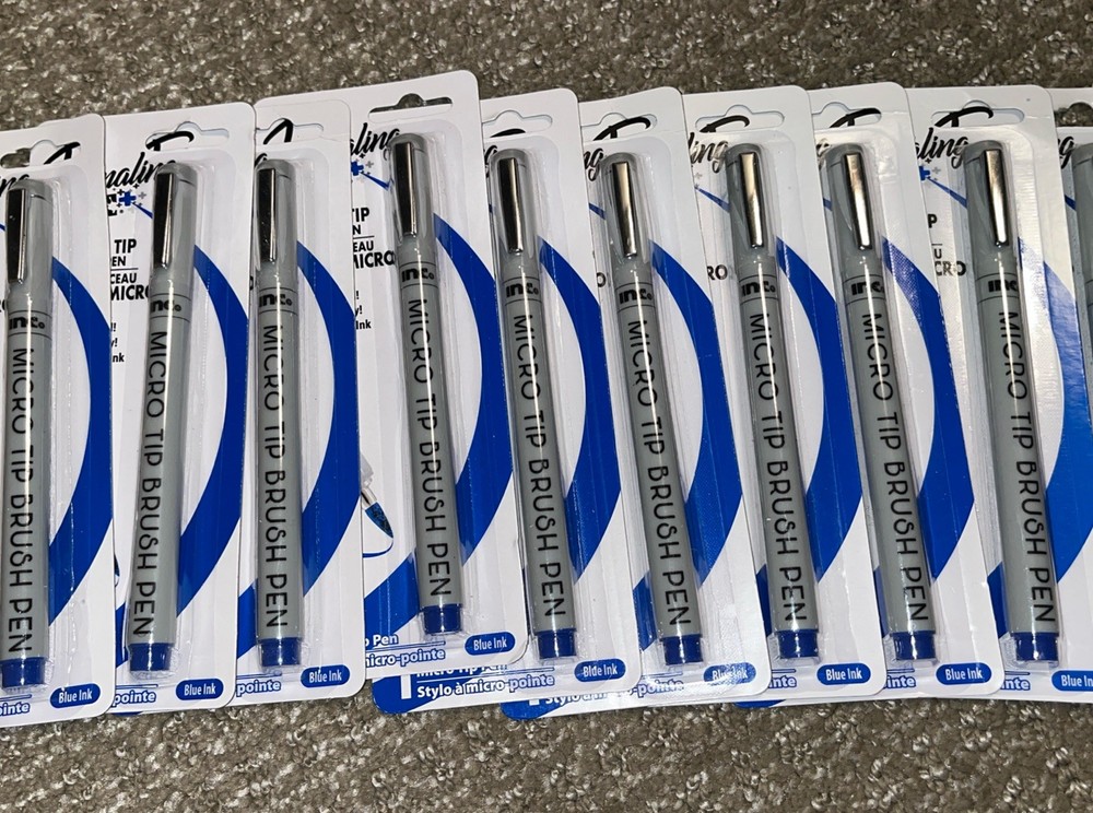Journaling Micro Tip Brush Pen Blue ink Archival Calligraphy Lot Of 10 Crafting