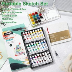 Portable Watercolor Paint Set, Mini Travel Kit With Paint, Brush, Sketchbook APS