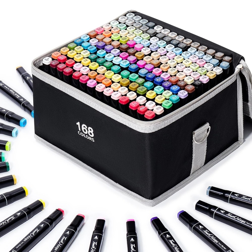 168 Colors Alcohol Markers Set Dual Tip Fine & Chisel Professional Art Marker…