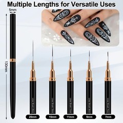 MUIIGOOD Nail Art Liner Brushes, 5Pcs Brush For Nails, Painting Black