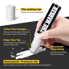 15mm Wide Tip White Paint Pens for Car Tires Jumbo Tire Marker Pens 4 Pack