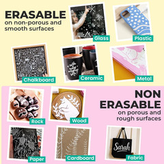 5 White Chalk Markers – Dual Tip, Fine & Jumbo Tip (1Mm, 3Mm, 5Mm, 15Mm) | Erasa