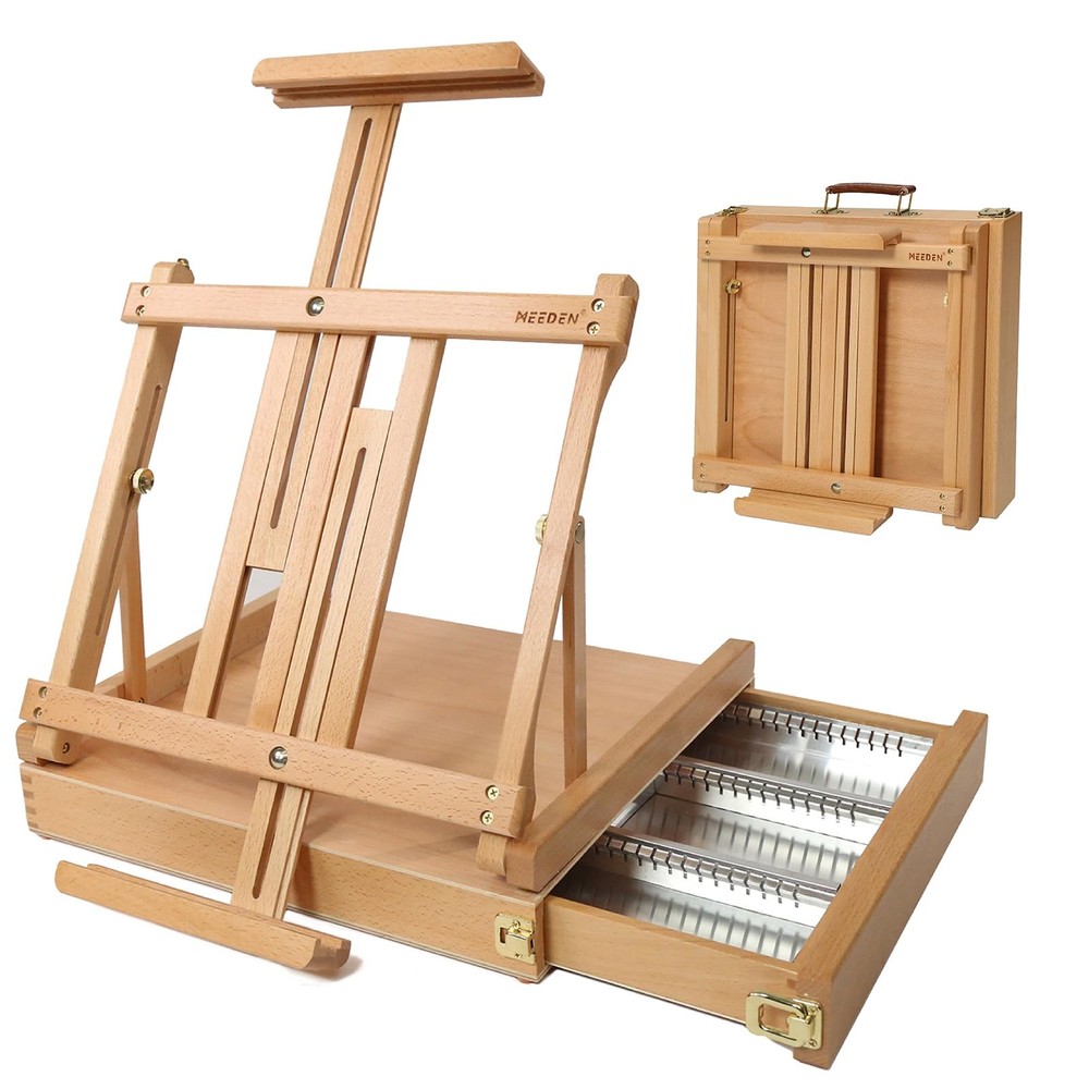 Table Easel Adjustable Solid Beech Wood Sketchbox Metal Drawer MEEDEN Studio