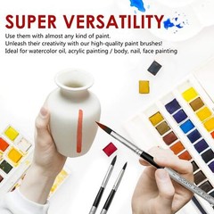 10pcs Watercolor Detail Paint Brushes Synthetic Goat Hair Round Pointed Tip S…