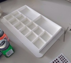 Model paint tray holds 12 “Testors” model paints plus accessories