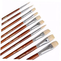 10pcs Short Handle White Hog Hair Artist Paint Brush Set by Perfect for Brown