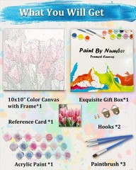 Framed Paint by Numbers Kit for Adults Beginner, Tulip Paint by Number with Fram