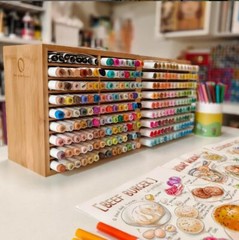 Ohuhu Bamboo Marker Organizer, Wooden Desktop Storage Hold 126 Markers for Home