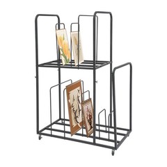 2 Tier Art Canvas Storage Rack with 4 Wheels Display Stand for Painting Board