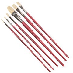 6 PCS Oil Acrylic Paint Brushes Set Natural Hog Hair Bristle Organizer