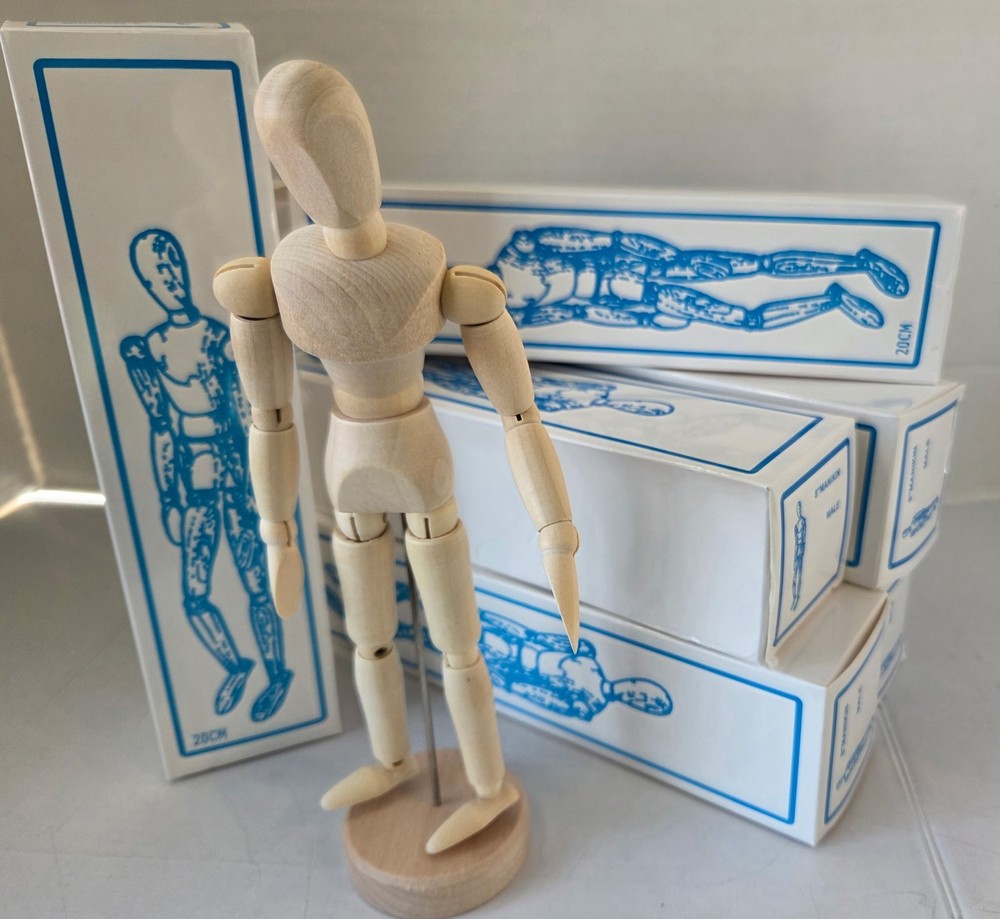 20cm/8in Wooden Male Manikin Posable Figure for Drawing – Articulated Mannequin