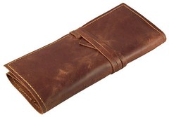 Leather Pencil Roll Pen Case Pouch Carrier Artist Brush Tool Holder Organizer