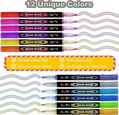 12 Pack Glitter Shimmer Markers for Kids & Adults – Vibrant Art Supplies Set