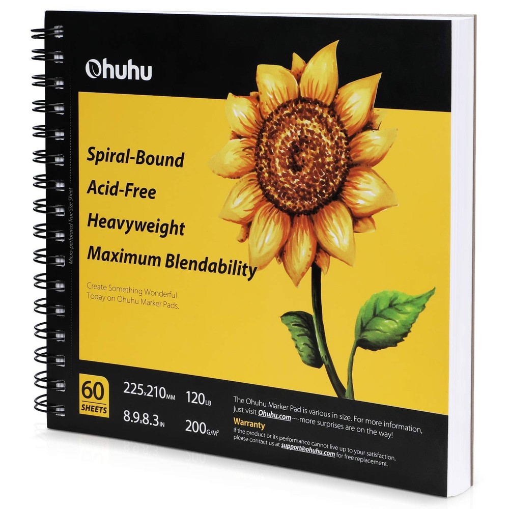 Ohuhu Marker Pads Art Sketchbook – 8.3 X 8.3 Portable Square Size -120 Lb/200