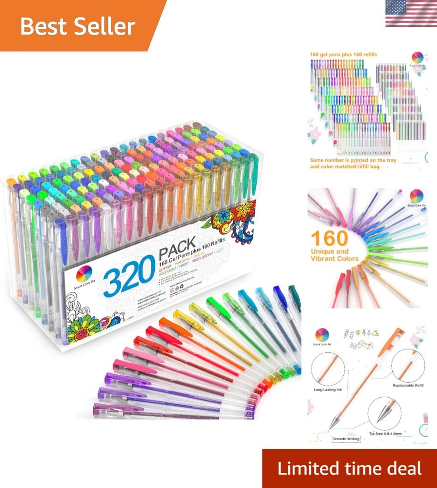 All-in-One 320 Gel Pen Set: 160 Colors for Painting, Writing & Journaling