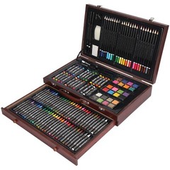 140Pcs Colored Pencils Oil Pastels Crayons Watercolor Cakes Brushes Box For All