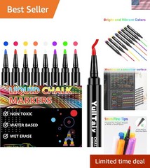 Fine Tip Liquid Chalk Markers Set of 8 – Vibrant Erasable Colors for All Surf…